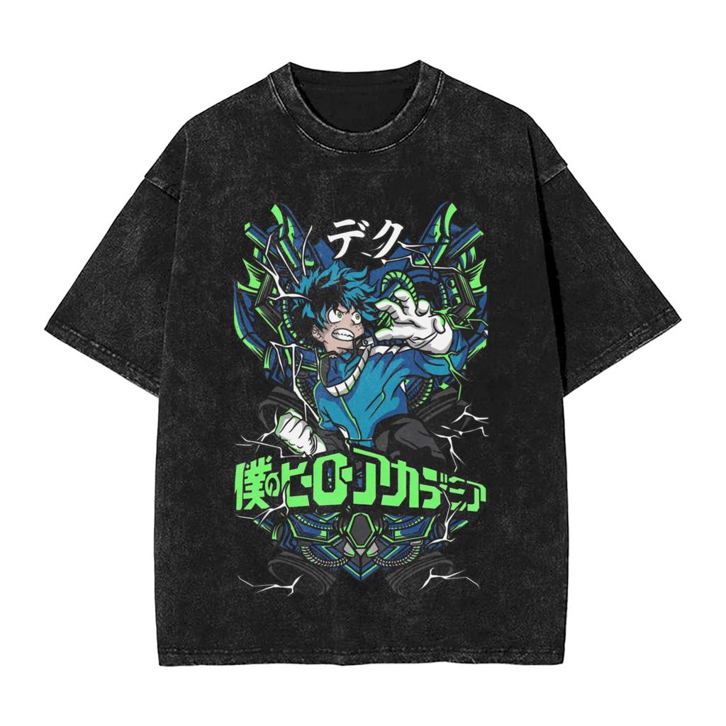 Japan Anime My Hero Academia Midoriya Izuku Graphic T Shirt Men Manga Casual Tshirts Washed Cotton Tee Harajuku Male T-shirt