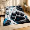 Glossy Cyan Cat Paw Prints Coral Fleece Blanket