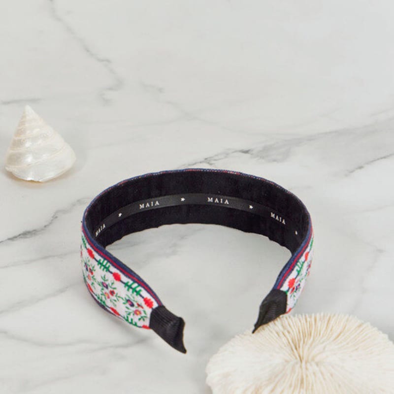 MAIA Grünes Blumen-Jacquard-Haarband - Schlicht Weiß Grün