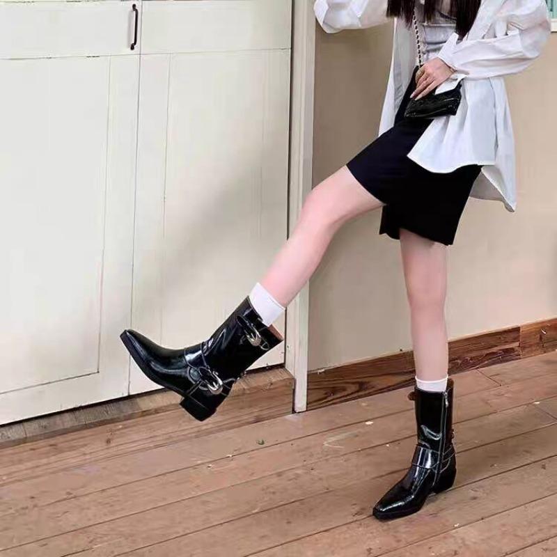 Fashion Women Western Cowgirl Boots Fashion Slip On Belt Buckle Shoes Retro Style Autumn Winter Ladies Knight Long Booties