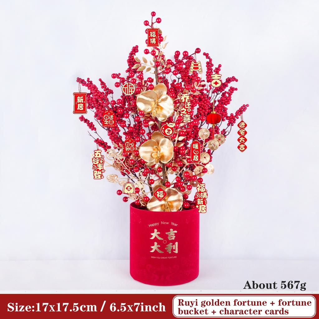 Uflower Lunar New Year Artificial flowers 2026 New Year Artificial Red Fruit Berry Pot Wedding Party Home Room Decorations