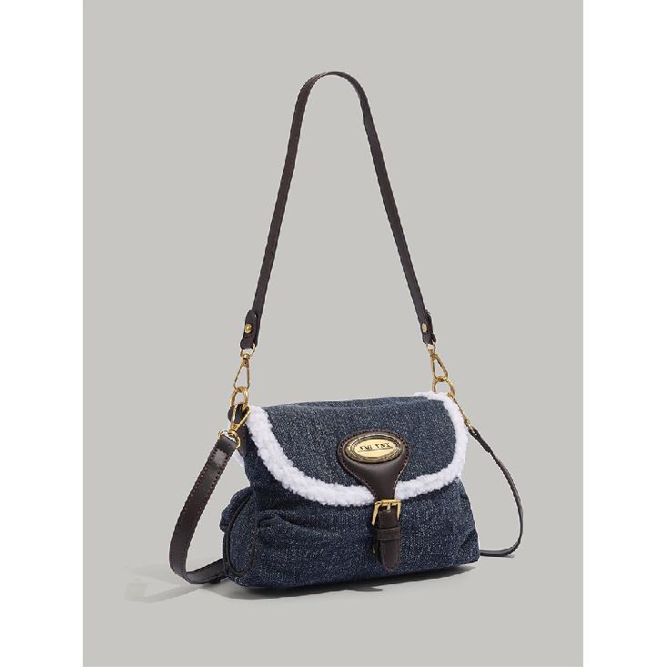 

Western Cowboy American Style Underarm Denim Bag Autumn Winter Patchwork Lamb Wool Bag Women 2024 New Single Shoulder Crossbody Bag джинсовый синий