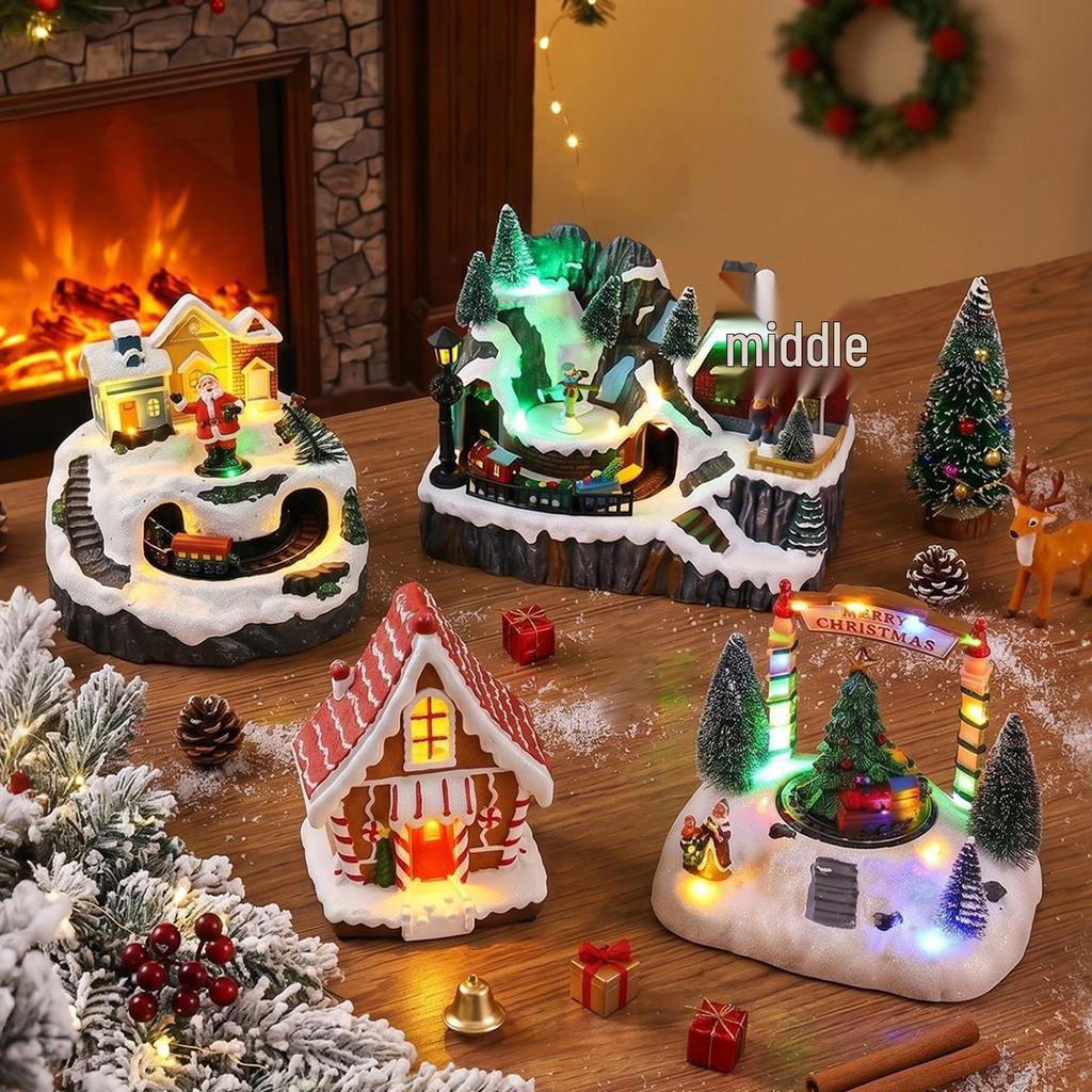 Christmas Glowing Snow House Music Box: Festive Resin Ornament & Night Light Gift