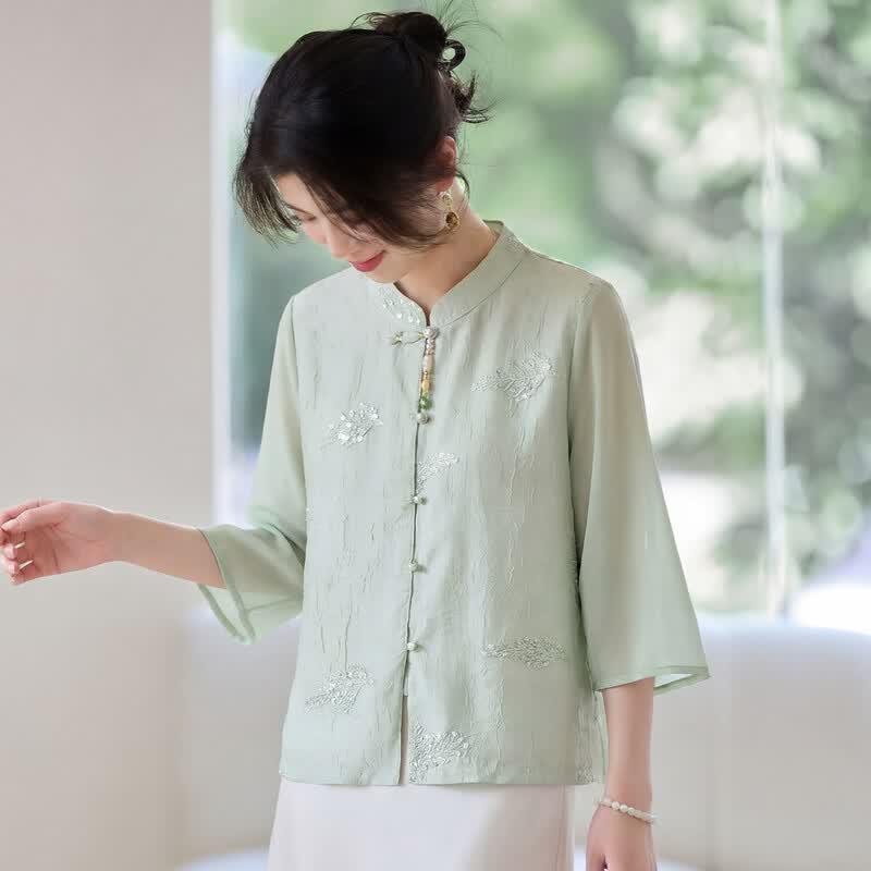 Women's Elegant Retro Embroidered Stand-Collar Blouse