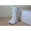 Korean Version of Winter Square Heel Cross Strap Martin Boots Tall Boots  White