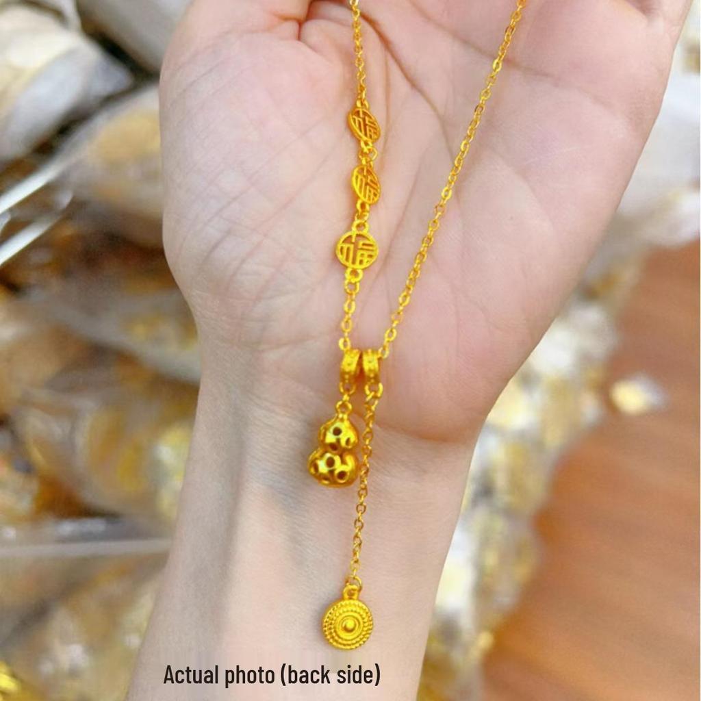 Golden Ruyi Gourd Necklace: Auspicious Fu Character Pendant Clavicle Chain - Perfect Gift for Girlfriend