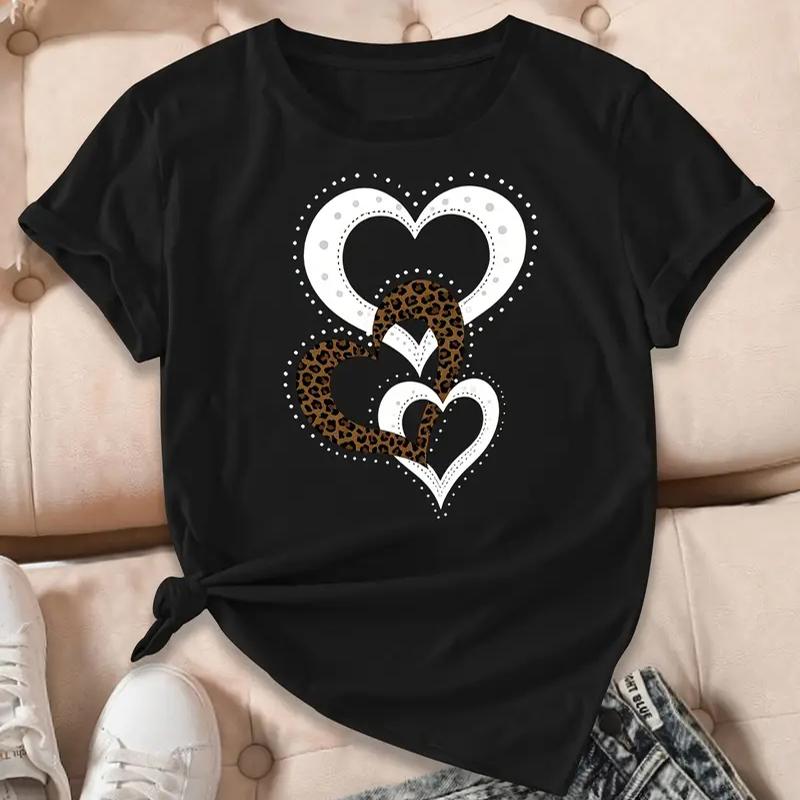 

Женская летняя футболка Ретро мода Футболки с коротким рукавом Повседневные топы с принтом Любовь L чёрный