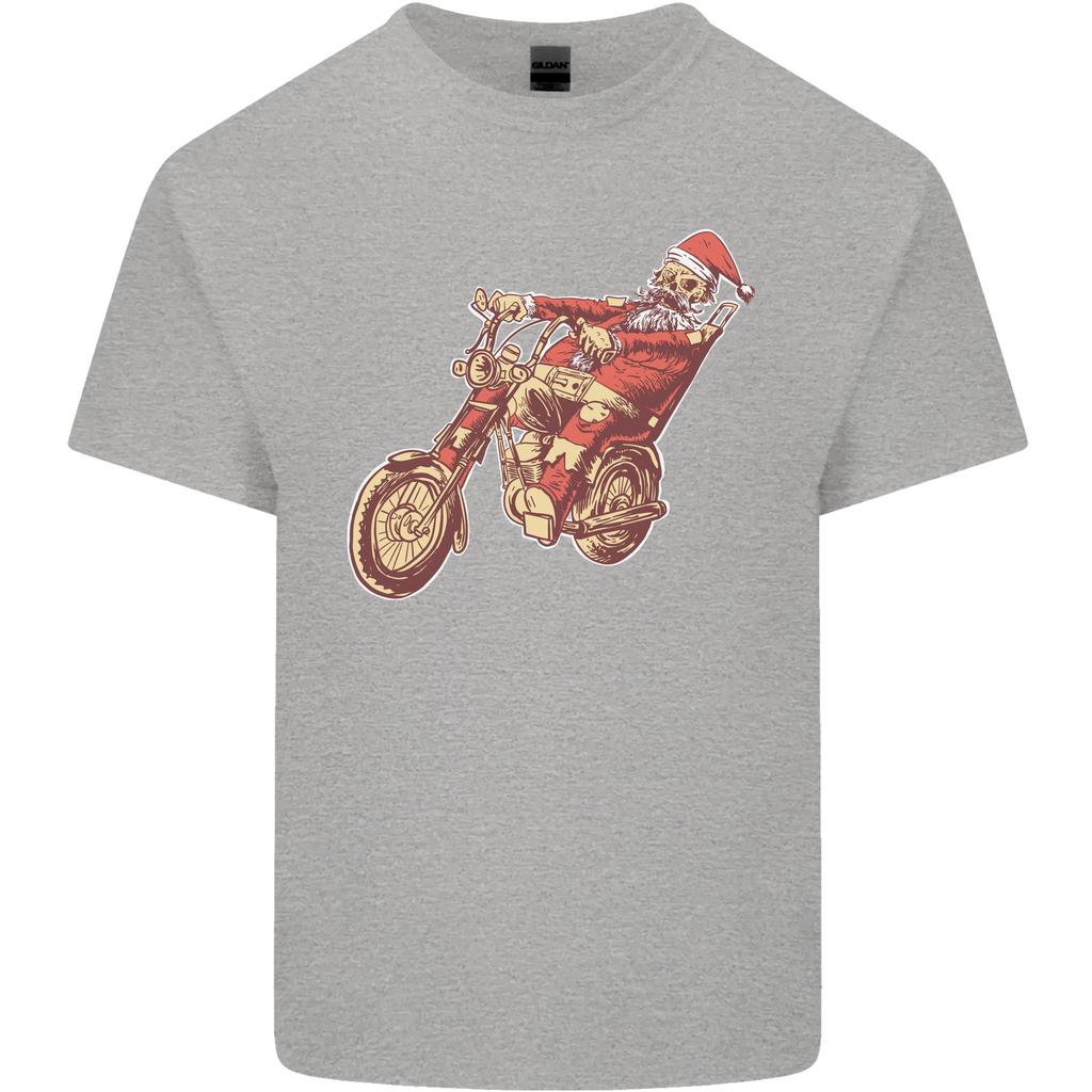 Biker Santa Christmas Motorcycle Chopper Skull Unisexs Light Cotton TShirt