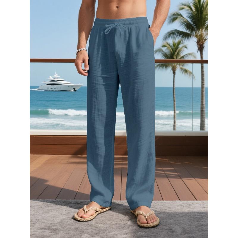 Multicolor Linen Trousers Loose Casual Men's Breathable Drawstring Daily Vacation Straight Trousers