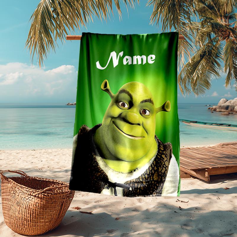 Custom Name Ultra-Soft Beach Towel with Shrek Theme,Ideal for Pool - Camping, Diving - Perfect Travel Essential, Vibrant Beach Towel.