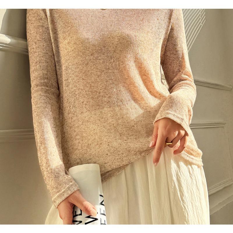 Dünner Sonnenschutz Leinen Locker Gestrickter Hoodie Damen T-Shirt