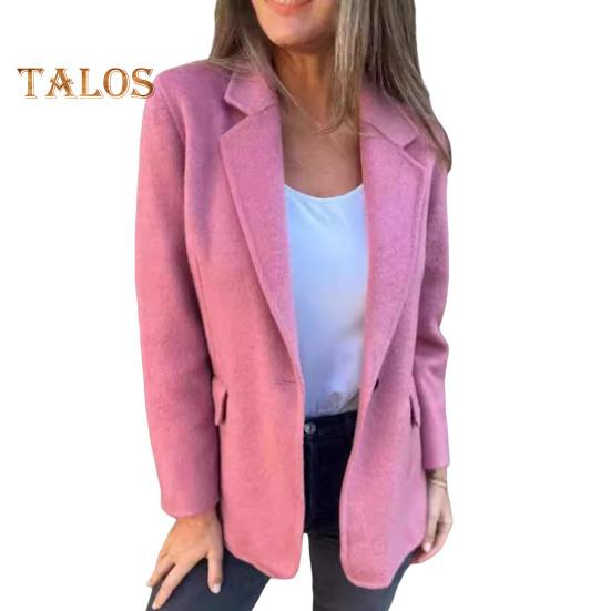 

Зимнее женское пальто с застежкой на одну пуговицу, длинные рукава, однотонный отложной воротник, свободная средняя длина, теплая куртка для шопинга и поездок на работу XXXL розовый