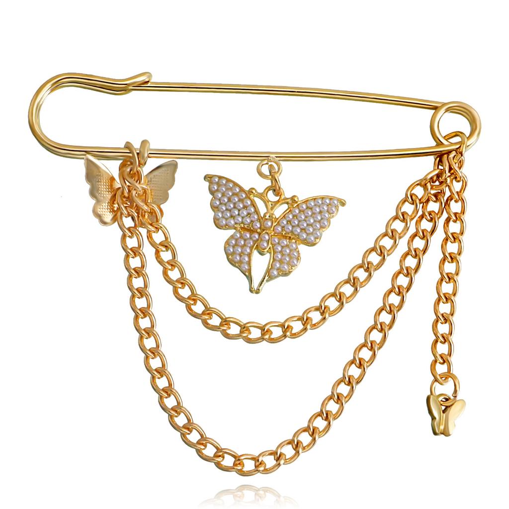 Korean ins trendy retro chain pin brooch street trendy metal decoration hip hop suit accessories men