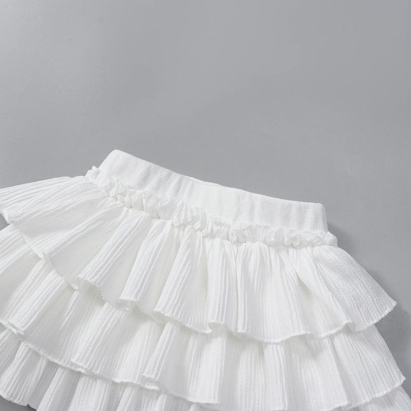 School Girls Dance Layered Tutu Skirt Elastic Waist Pleated Skirt Kids Performance Daily Wear Casual Party Outfit Ruffle Skirts