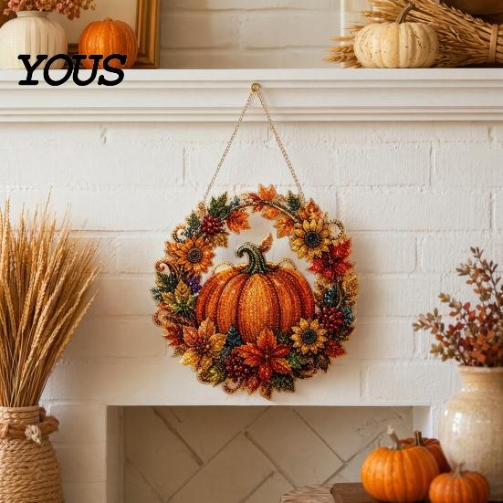 Party Decorations Pumpkin Acrylic Window Hanging Decor, Fall Harvest Wreath Ornament for Decorative Thanksgiving Halloween, Indoor Outdoor Wall Decor