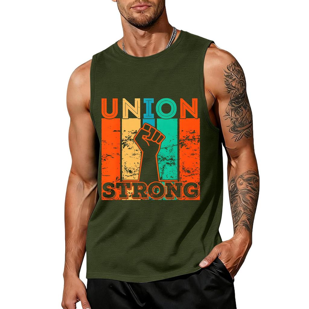 Men's Sleeveless Tank Top Casual Muscle Shirt Labor Day Union Strong Graphic Print Workout Gym Vest