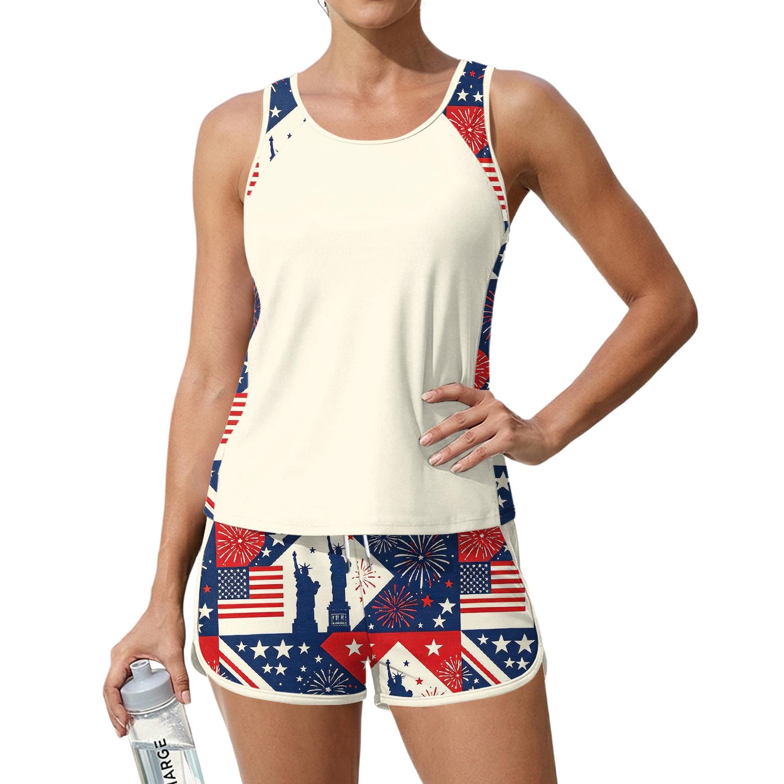 

Women’s Sleeveless Tank Top and Shorts Set with Printed Graphic Pattern Lightweight Athletic Casual Outfit L червоний