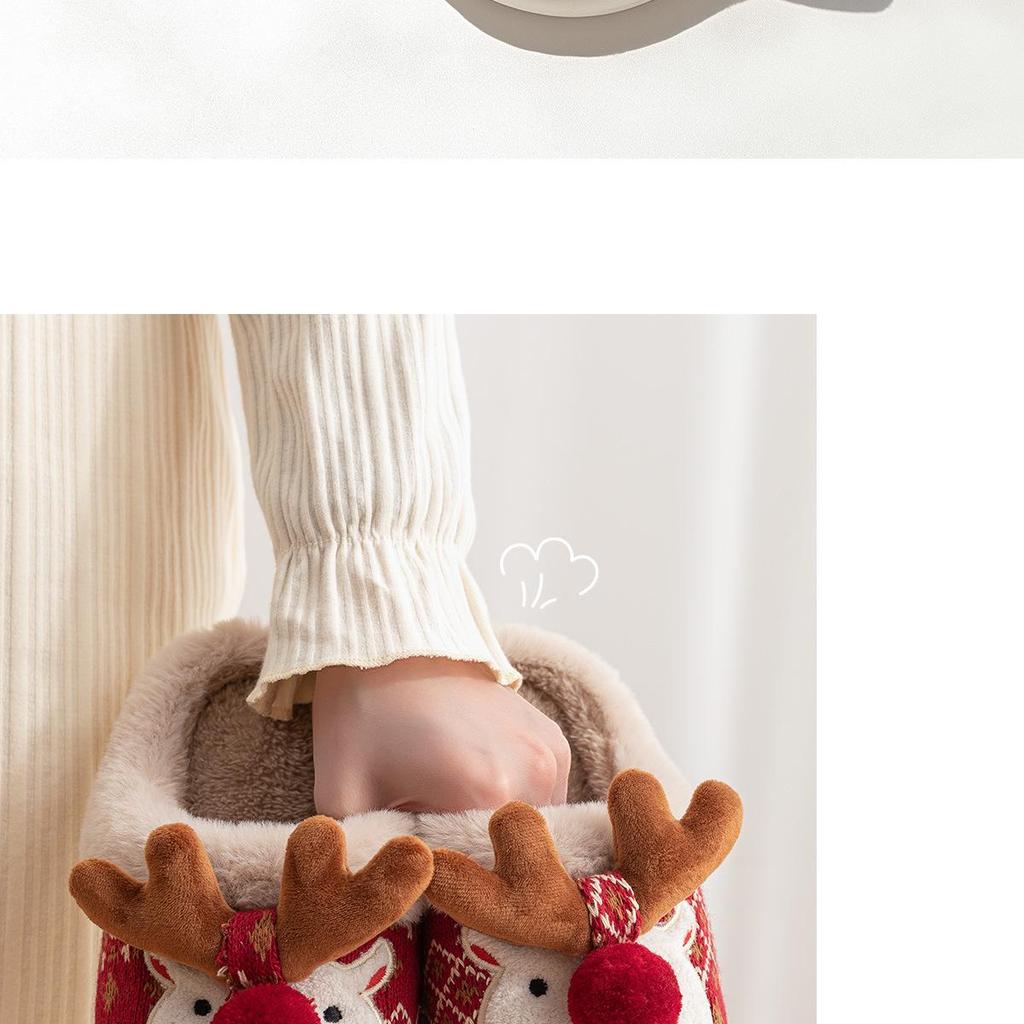Custom Reindeer Winter Cotton Slippers - Women's & Men's Christmas Gift