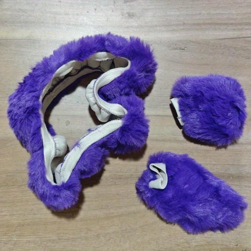 3-teiliges Set aus einfarbigen, flauschigen Lenkrad-, Handbrems- und Schalthebelbezügen