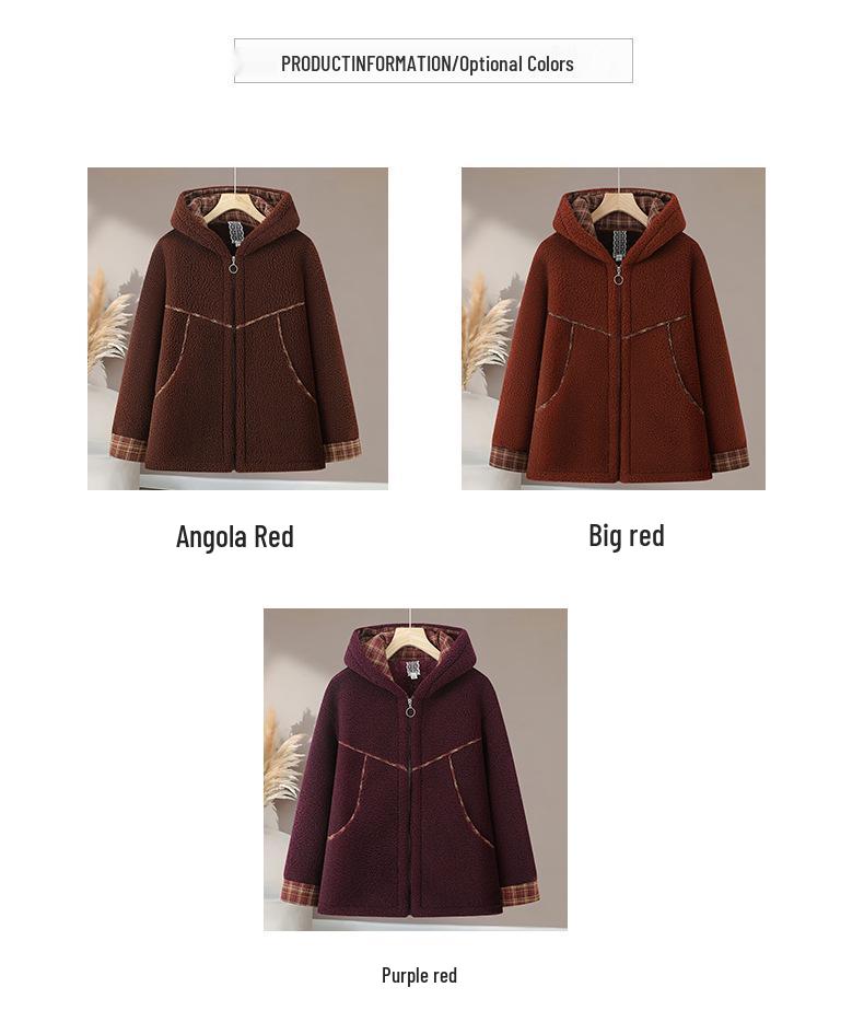 New Style Winter Plus Velvet Thick Fleece Hooded Zipper Jacket for Middle-Aged & Elderly Women