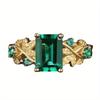 1Pc Fashionable Square Emerald Synthetic Zircon Ring, Fashionable Multi-functional Flower Ring