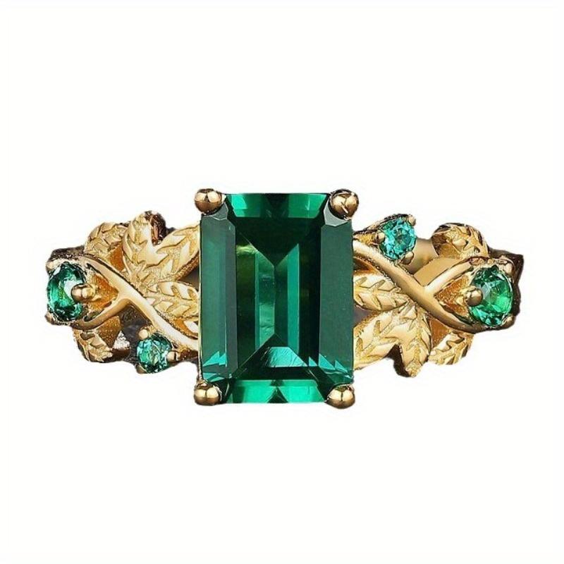 1Pc Fashionable Square Emerald Synthetic Zircon Ring, Fashionable Multi-functional Flower Ring