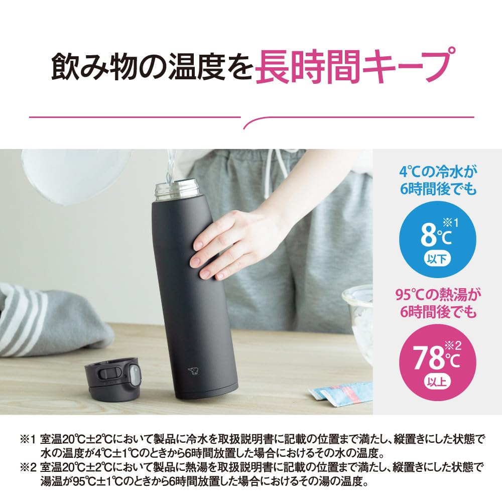ZOJIRUSHI Water Large Stainless Steel Matte Integrated Lid and Easy To Only 3 Items To Wash Bottle, Seamless, Capacity, 950ml, One-touch Mug, Gray,