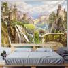 Balcony City Castle Hill Green Plant Landscape Printing Tapestry  Cheap Hippie Wall Hanging Bohemian Wall Tapestries
