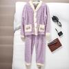 OEING Women's Warm Lychee Coral Fleece Cardigan Pajama Set
