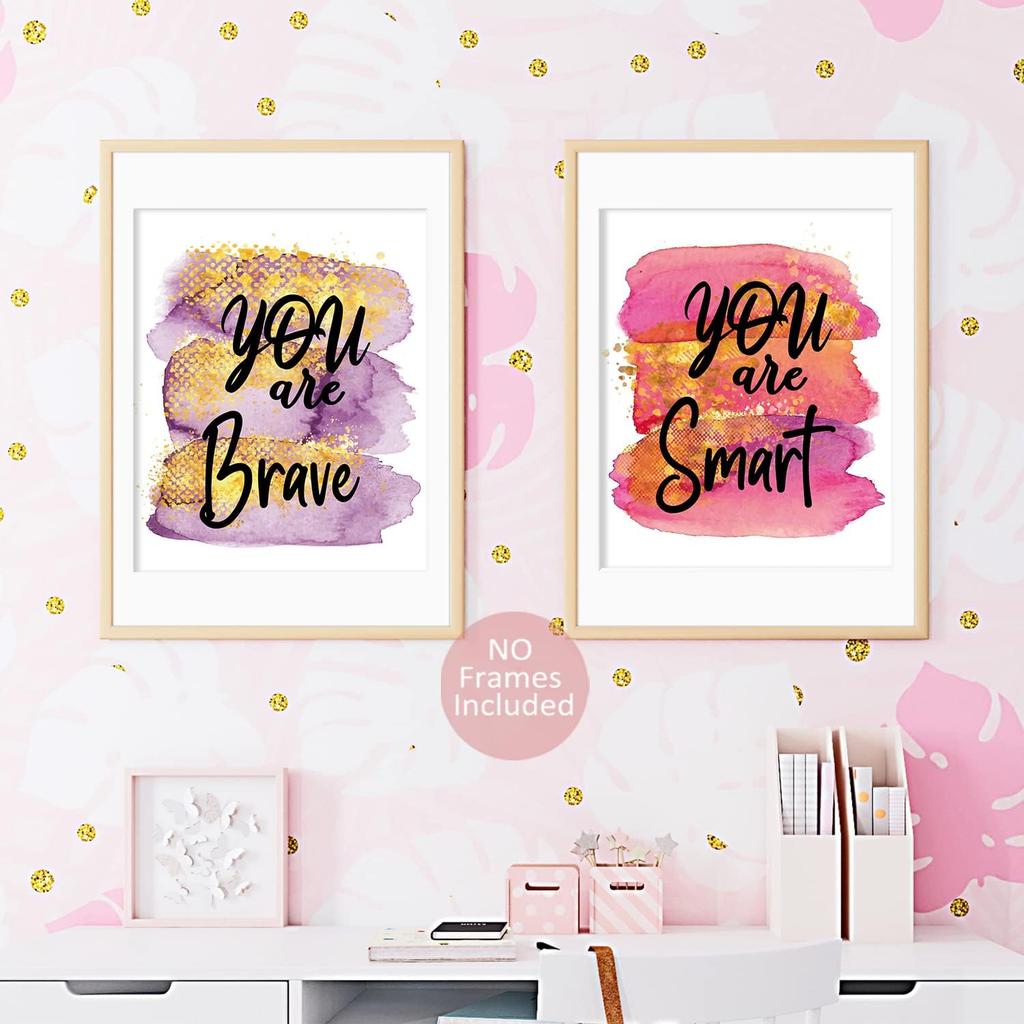 MTL HOE Girls' Room Art Prints - Positive Quotes Kids' Wall Art, Posters for Teen Girls' Bedroom, Nursery, Playroom (Set of 6, 8 X 10 In, Unframed)