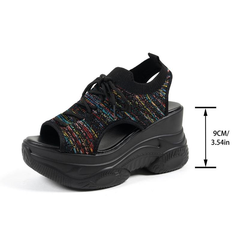 New Slope Heel Open-toed Fish Mouth Sandals Women's Thick-soled Fly-woven Lace-up Sports Wind Beach Women's Sandals