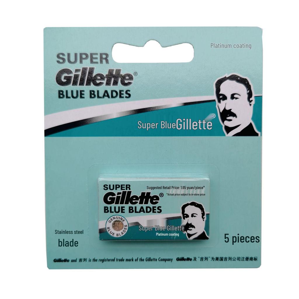 Echte Gillette Super Blue Edelstahl Rasierklingen, 5er-Pack Altmodischer Manueller Rasierer für Herren