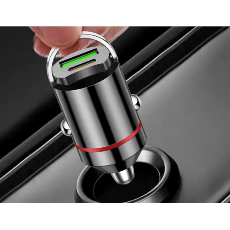 Mini Car 60/100/200W Dual Port Mini USB Charger Ultra Fast Charging Cigarette Lighter Socket Phone Charging Adapter