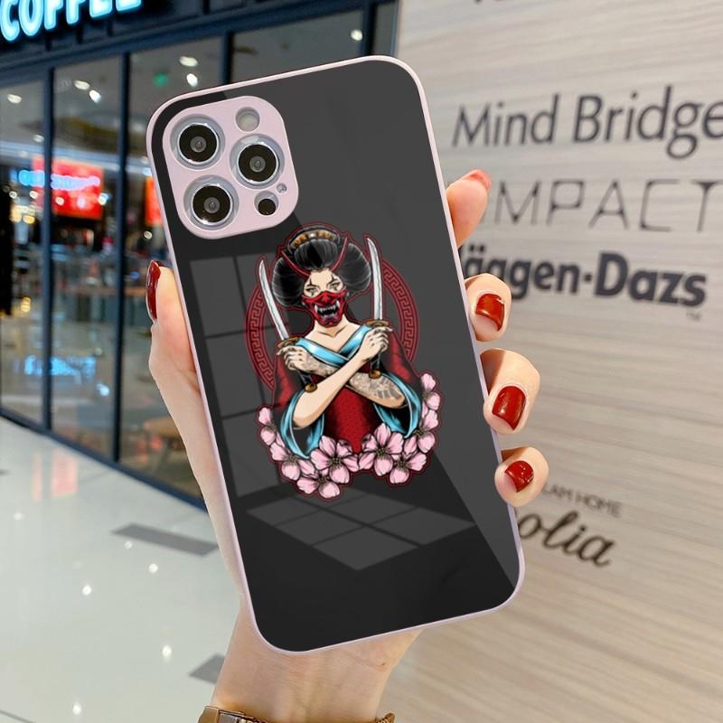 Samurai Gril Women Phone Case For IPhone 14 13 12 11 Pro Max X XR XS 8 7 Plus Liquid Glass Color Phone Cover
