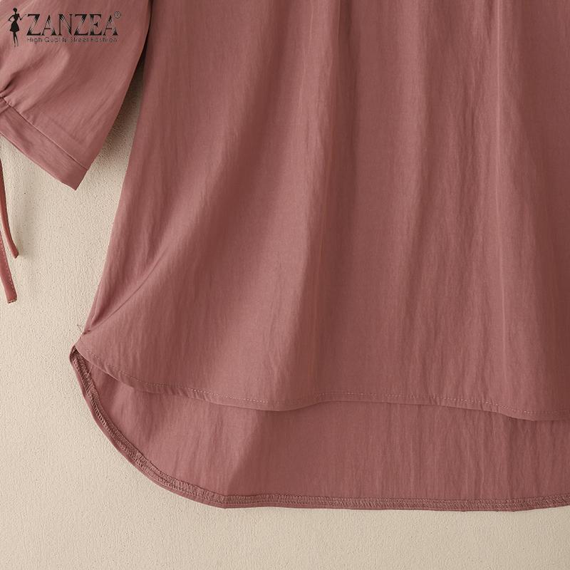 ZANZEA Dámská ležérní jednobarevná halenka s 3/4 rukávem s výstřihem do V