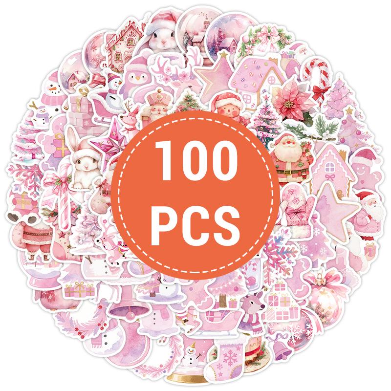 

100 шт. Розовые эстетические наклейки на Рождество Милые розовые винтажные наклейки для рождественской вечеринки Ретро Декали с граффити Санта-Клауса Скрапбук