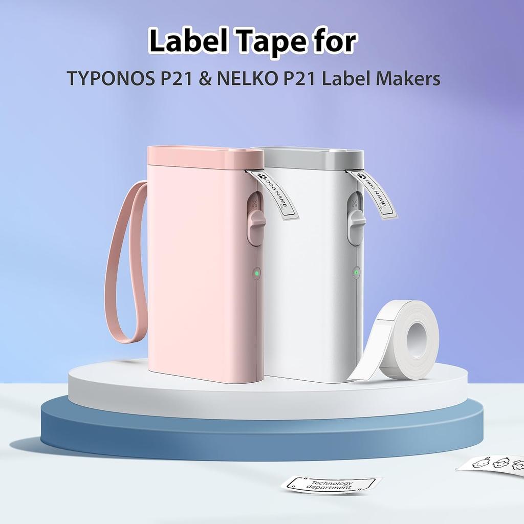 P21 Label Maker Tape Black On White 14x40mm (0.55"x1.57"), Adapted NELKO P21 Label Printer Paper Standard Laminated 180 Labels/Roll, White Tape Use