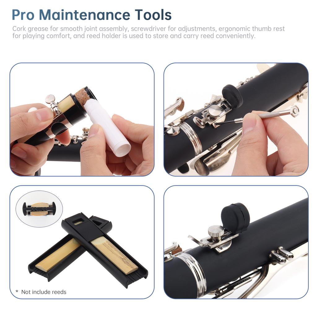 10 Pcs Clarinet Cleaning Kit All In 1 Maintenance Care Set with Inner Cloth Mouthpiece Brush Cork Grease Storage Case