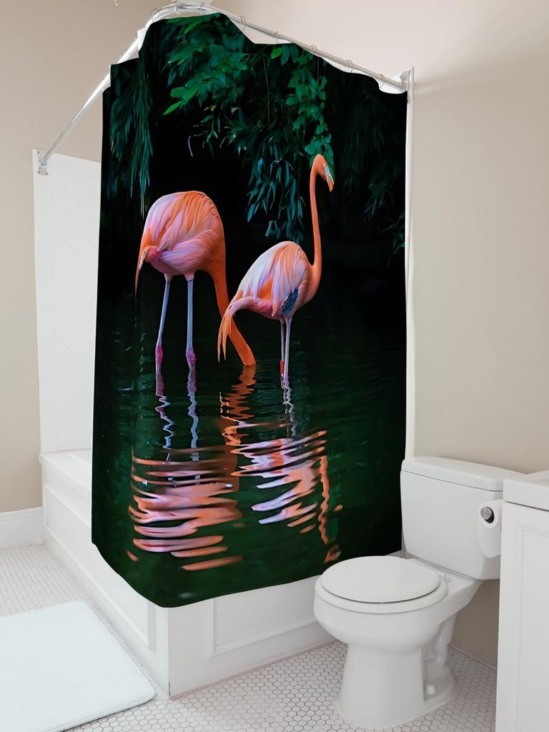 Graceful Pink Flamingos Reflecting in Water - Perfect for Bathroom Decor - Durable and Waterproof Shower Curtain Elevate Space