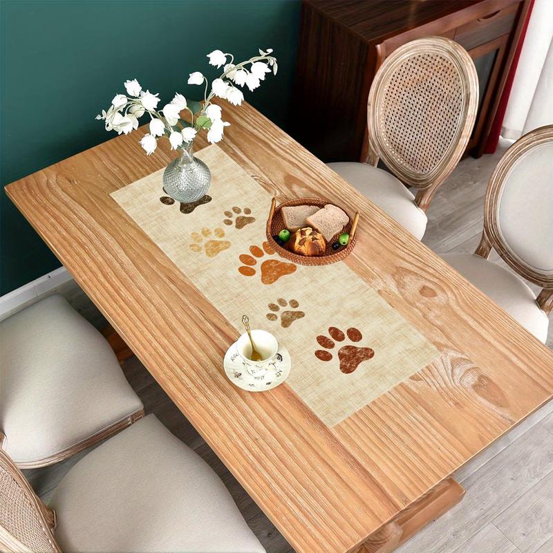Cute Animal Paw Print Table Runner, Dining & Bedroom Decor, Fresh Style Tablecloth Women s clothing 40x140cm