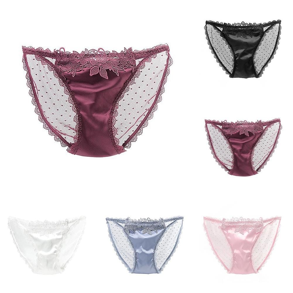 Underwear Briefs Back See Through Breathable Flower