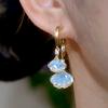 Exquisite Light Blue Crystal Ginkgo Leaf Earrings For Women Fashion Personalized Daily Accessory Party  Birthday Gifts