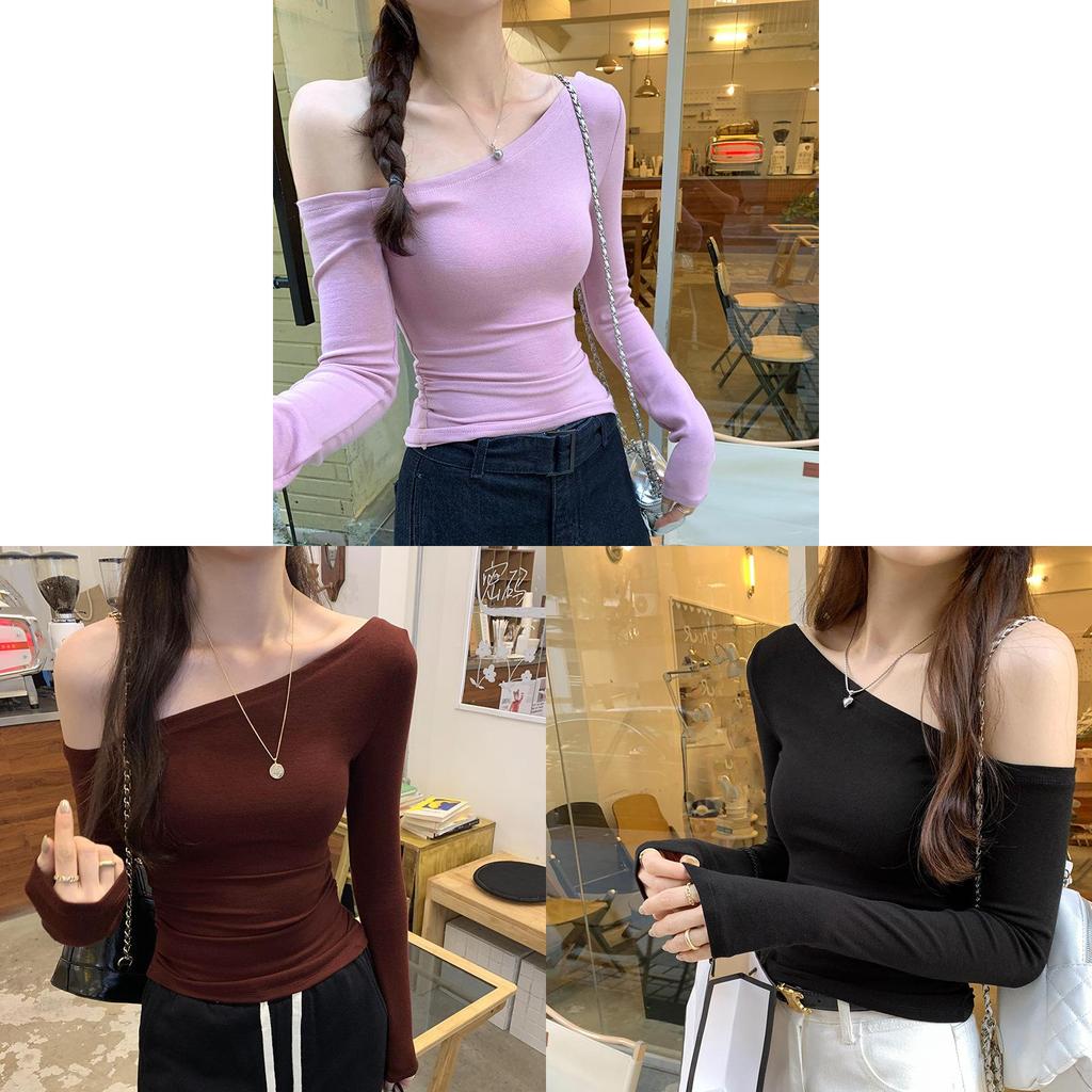 Stilvolles Strick-T-Shirt mit asymmetrischem Ausschnitt für Büro und Alltag