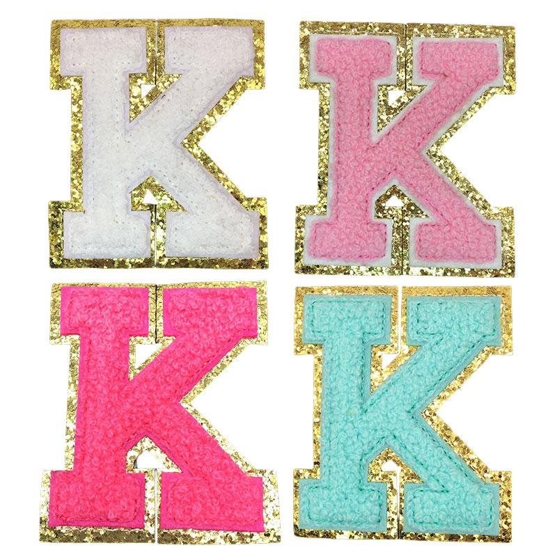 4Pcs Chenille Letters Patches Embroidery Iron On Letters Patch Appliques For Clothing Sticker Diy Accessories Large Size: 8.2Cm