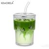 Glass Tumbler with Straw, Thick Wall Reble Cup & Leak Proof Lid for Iced Coffee Bubble Tea, 1/2 Pcs Cold Drink Ware Set