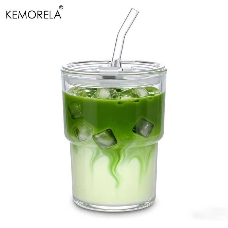Glass Tumbler with Straw, Thick Wall Reble Cup & Leak Proof Lid for Iced Coffee Bubble Tea, 1/2 Pcs Cold Drink Ware Set