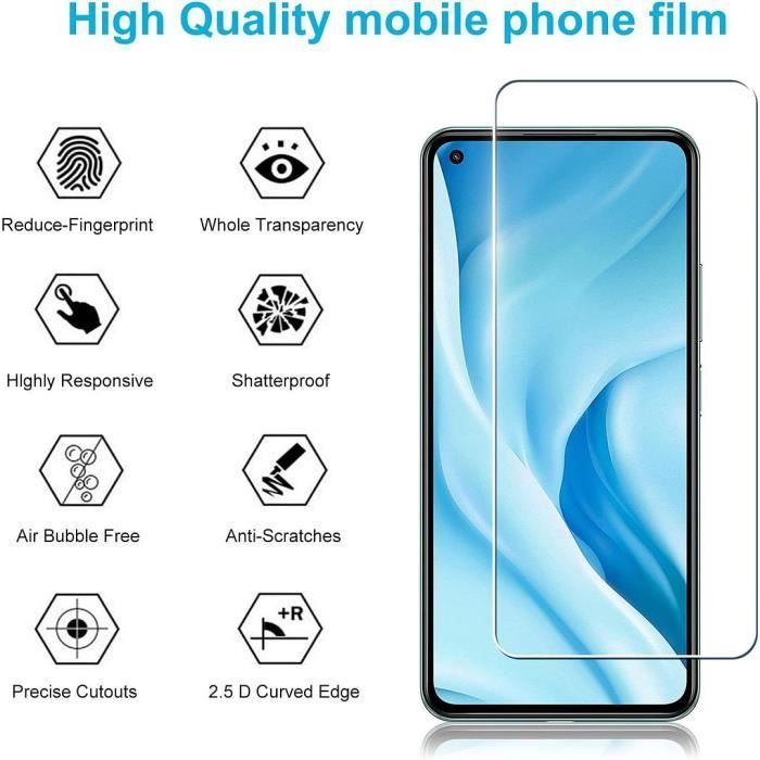 Verre Trempé pour Xiaomi Mi 11 Lite Installation Facile Anti-rayure Pack de 2