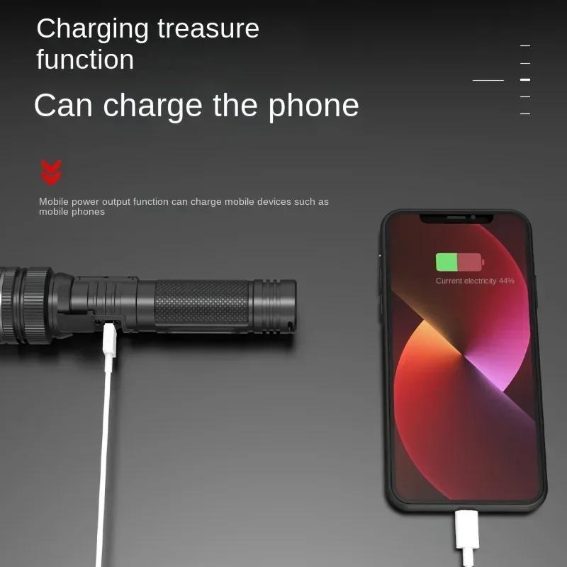 Powerful LED Flashlight Type-c Rechargeable Telescopic Zoom Torch Electric Display High Brightness Waterproof Lighting Torch