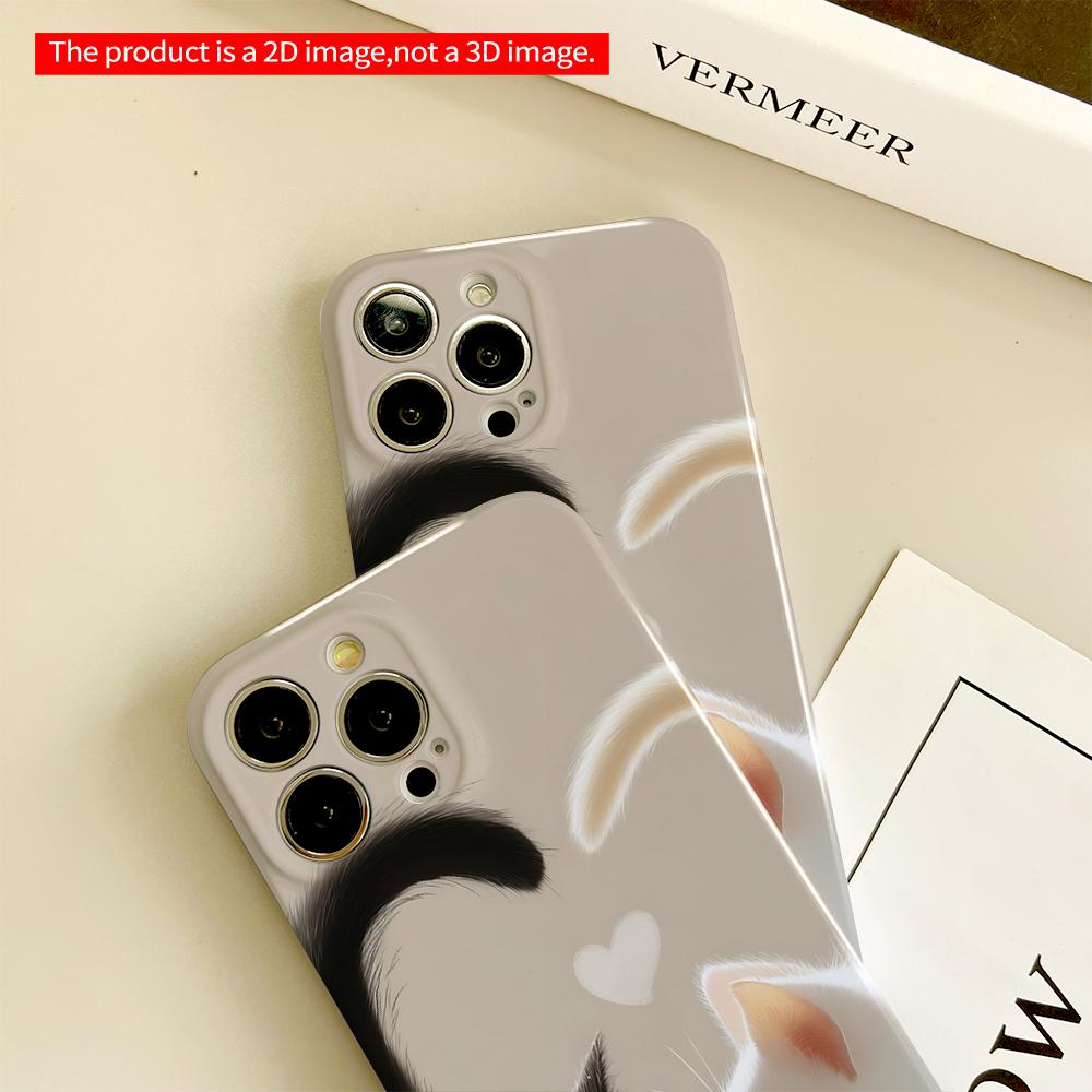 Black & White Cats Heart Tails All Inclusive Film Hard Phone Case, Compatible with iPhone 18 Pro Max 17 16 15 14 13 12 11