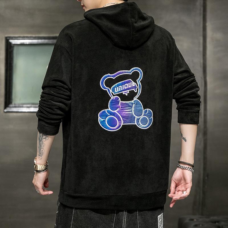 

Мужской свитер Зимний свободный свитер с капюшоном Осенний свитер с длинным рукавом в стиле кэжуал L чёрный